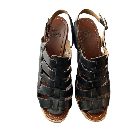Christian Louboutin Black Barcelona Leather Wedge Sandal Size 39 - Picture 5 of 16